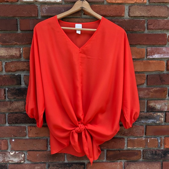 Chico's Tops - Chico’s Orange Dolman Sleeve Tie Front Top